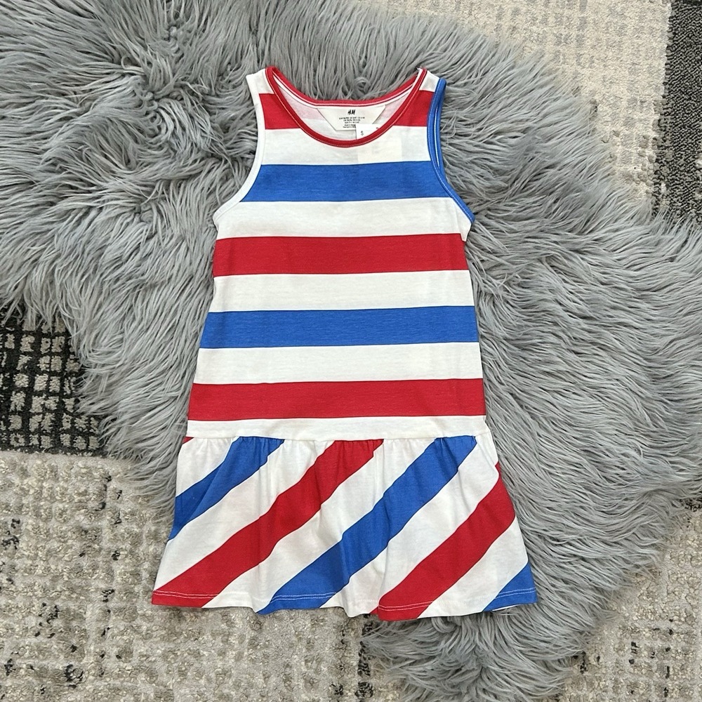 H&M Girls Patriotic Red White & Blue Tank Dress Size 3/4T‎ NWT